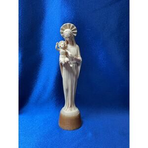 Made in Italy Mother Mary and Child Sculpture on Wooden Base